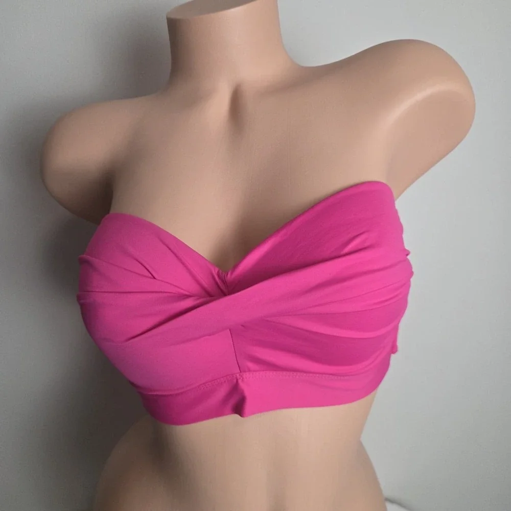 Cosabella Curvy Pink Convertible Halter Bandeau Bikini Set Ruched‎ Bottoms